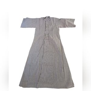 Tan & Cream Pinstripe Maxi Dress 100% Cotton Made In Greece Size 3